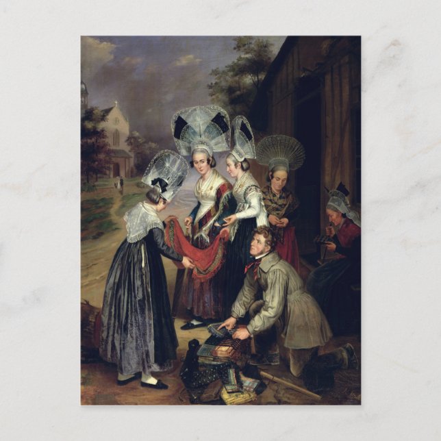 Peddler säljer scarfar till kvinnor från Troyes Vykort (Framsida)