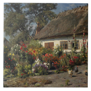 Peder Monsted - en stugaträdgård med hönor Kakelplatta