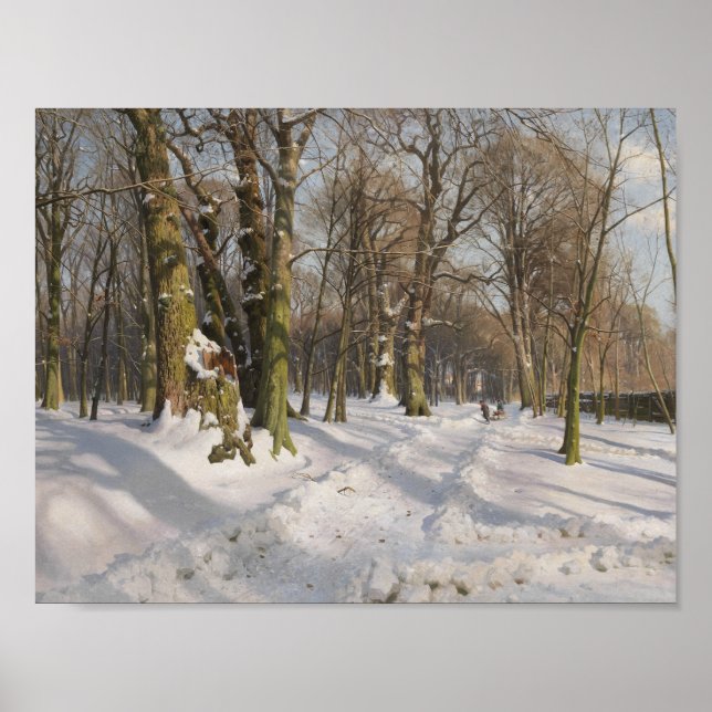 Peder Monsted - Snowy forest road in solllight Poster (Framsidan)