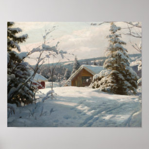 Peder Monsted - Solbelyst vinterlandskap Poster