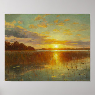 Peder Monsted - solnedgång över en danskaFjord Poster