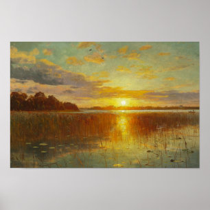 Peder Monsted - Sunset over a Danish Fjord Poster