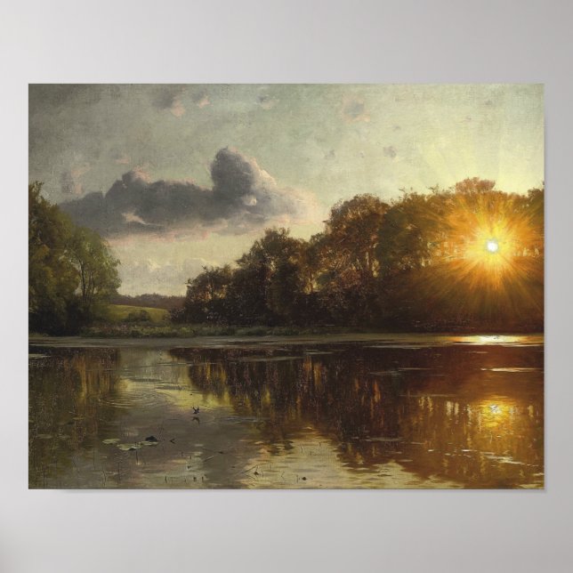 Peder Monsted - Sunset över en skog sjö Poster (Framsidan)