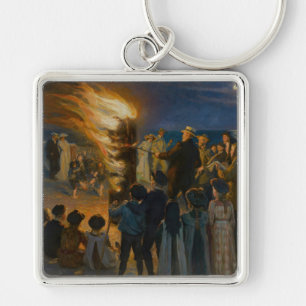 Peder Severin Kroyer - Midsommars Kväll Bonfire Fyrkantig Silverfärgad Nyckelring