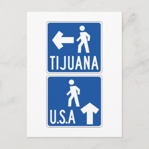 Pedestrian Crossing Tijuana-USA, Traffic Sign, USA Vykort