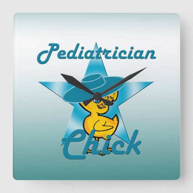 Pediatrician Chick #7 Fyrkantig Klocka (Framsida)