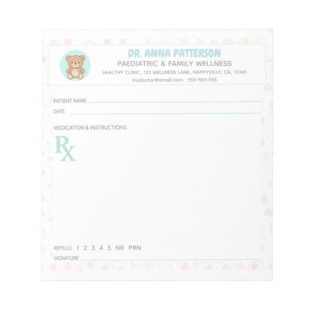 Pediatrician Doctor Prescription Anteckningsblock (Framsida)