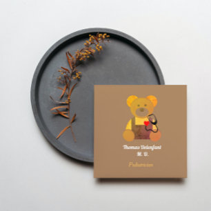 Pediatriker - orange teddy - stethoscope fyrkantigt visitkort