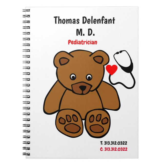 Pediatriker - teddy och hjärtstoscope anteckningsbok (Framsidan)