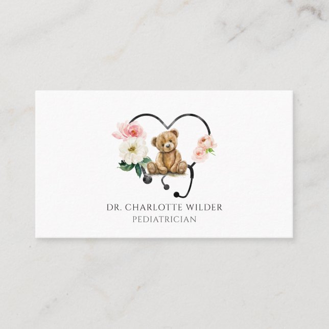 Pediatrisk blomstetoskop möteskort tidsbeställning kort (Framsida)
