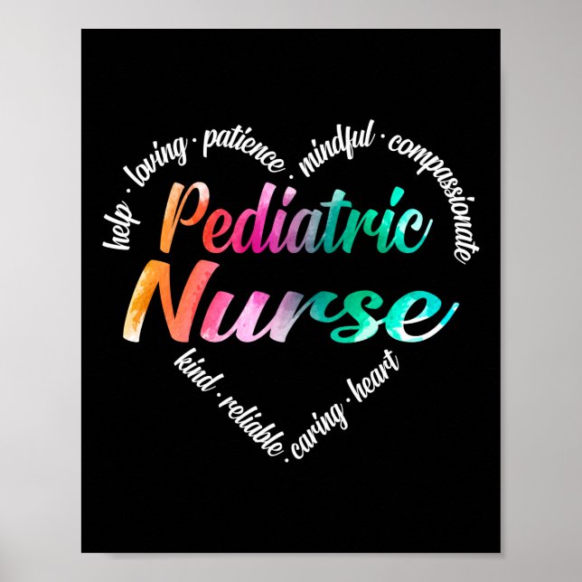 Pediatrisk sjuksköterska Heart Ord Cloud Watercolo Poster (Framsidan)