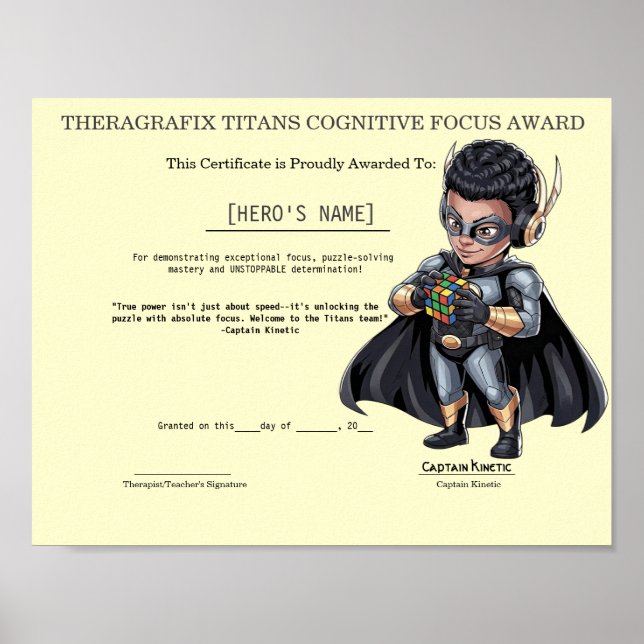 Pediatrisk terapi fokus & beslutsamhet pris poster (Framsidan)