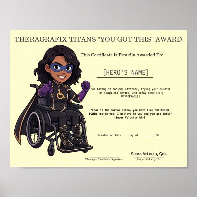 Pediatrisk terapi Superhjälte Motivationsutmärkels Poster (Framsidan)