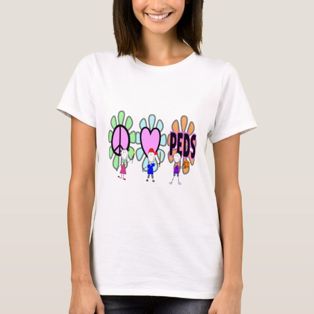 Pediatriska sjuksköterska"Fred-Kärlek-Pediatrik" T-shirt (Framsida)