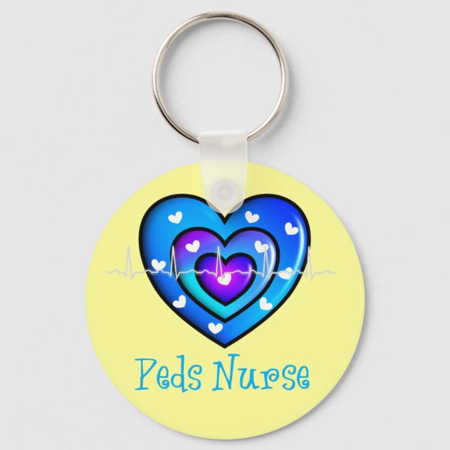 Pediatriska sjuksköterskor Artsy Blue Heart Design Nyckelring (Framsida)