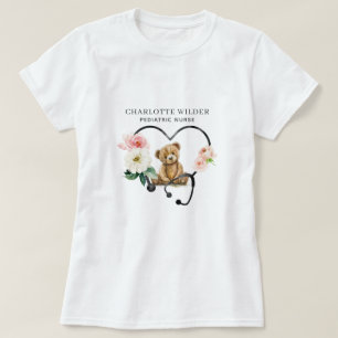 Pediatriska sjuksköterskor Nalle Blommigt Stethosc T Shirt