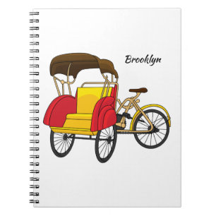 Pedicab rickshaw tecknad illustration anteckningsbok