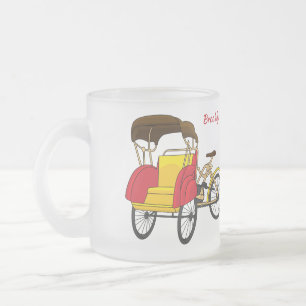 Pedicab rickshaw tecknad illustration frostad glasmugg