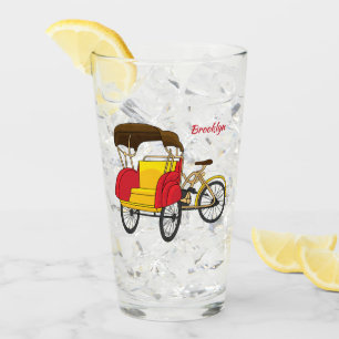Pedicab rickshaw tecknad illustration glaskopp