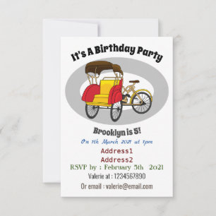 Pedicab rickshaw tecknad illustration inbjudningar