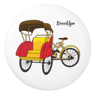 Pedicab rickshaw tecknad illustration knopp