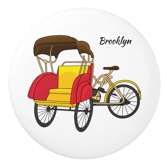 Pedicab rickshaw tecknad illustration knopp (Framsidan)