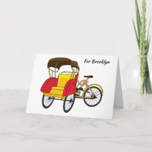 Pedicab rickshaw tecknad illustration kort
