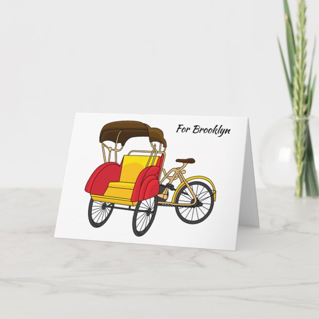 Pedicab rickshaw tecknad illustration kort (Framsida)