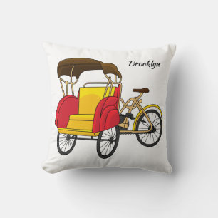 Pedicab rickshaw tecknad illustration kudde