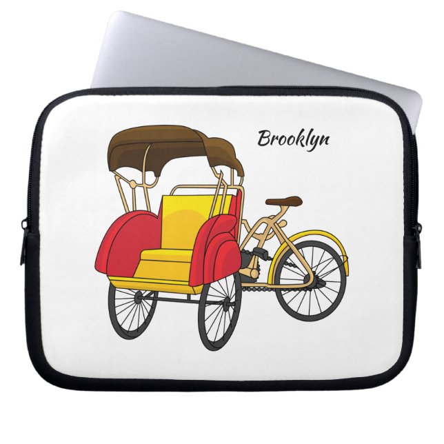 Pedicab rickshaw tecknad illustration laptop fodral (Framsidan)