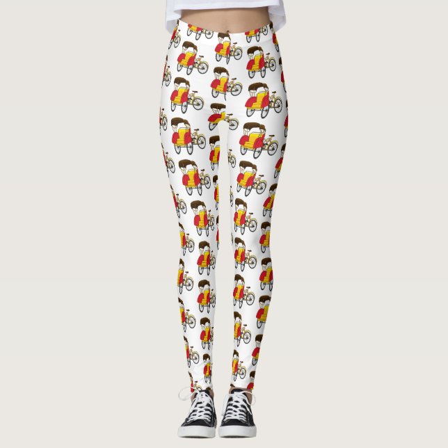 Pedicab rickshaw tecknad illustration leggings (Framsida)