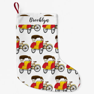Pedicab rickshaw tecknad illustration liten julstrumpa