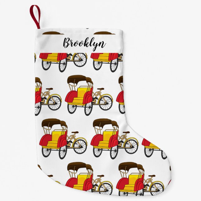 Pedicab rickshaw tecknad illustration liten julstrumpa (Framsidan)