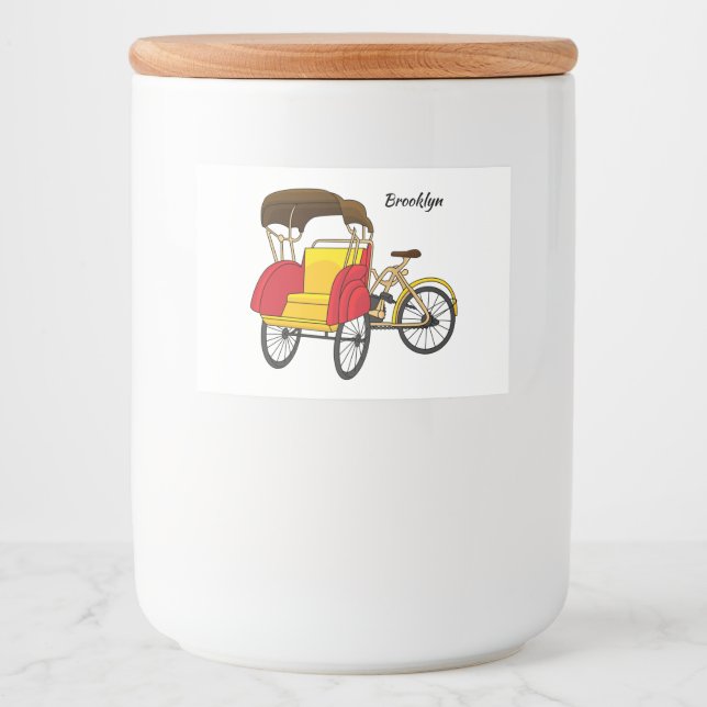 Pedicab rickshaw tecknad illustration mat etiketter (Framsida)