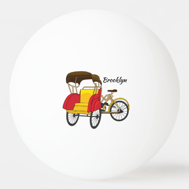 Pedicab rickshaw tecknad illustration pingisboll (Framsidan)