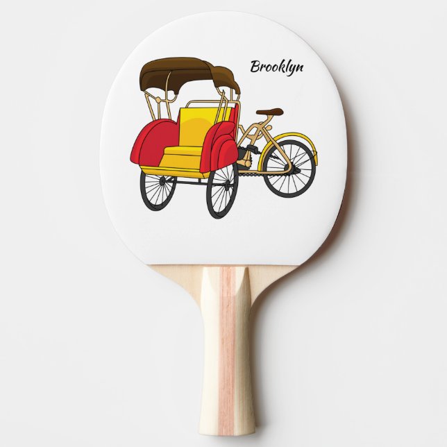 Pedicab rickshaw tecknad illustration pingisracket (Framsidan)