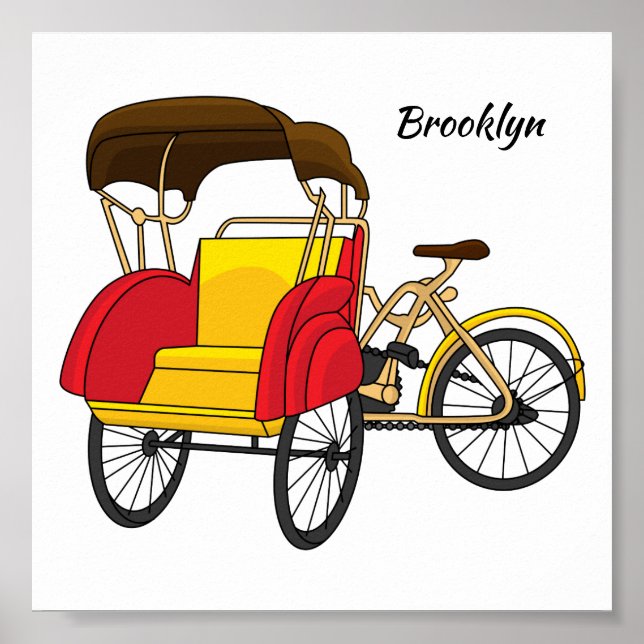 Pedicab rickshaw tecknad illustration poster (Framsidan)