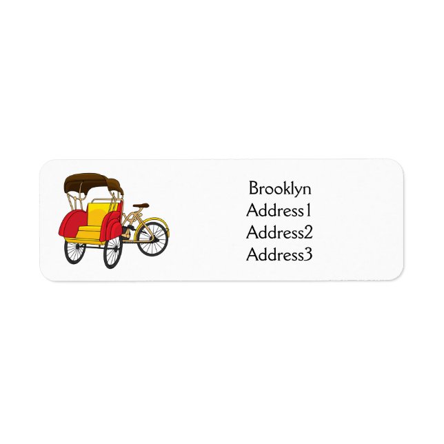 Pedicab rickshaw tecknad illustration returadress etikett (Framsidan)