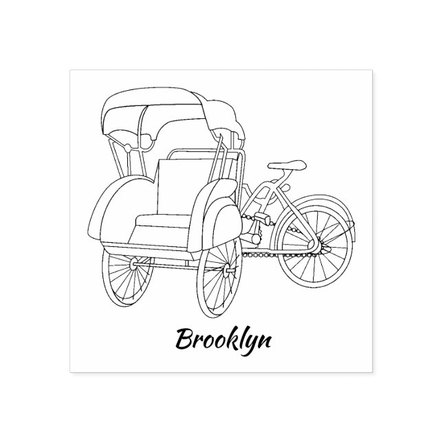 Pedicab rickshaw tecknad illustration stämpel (Tryck)
