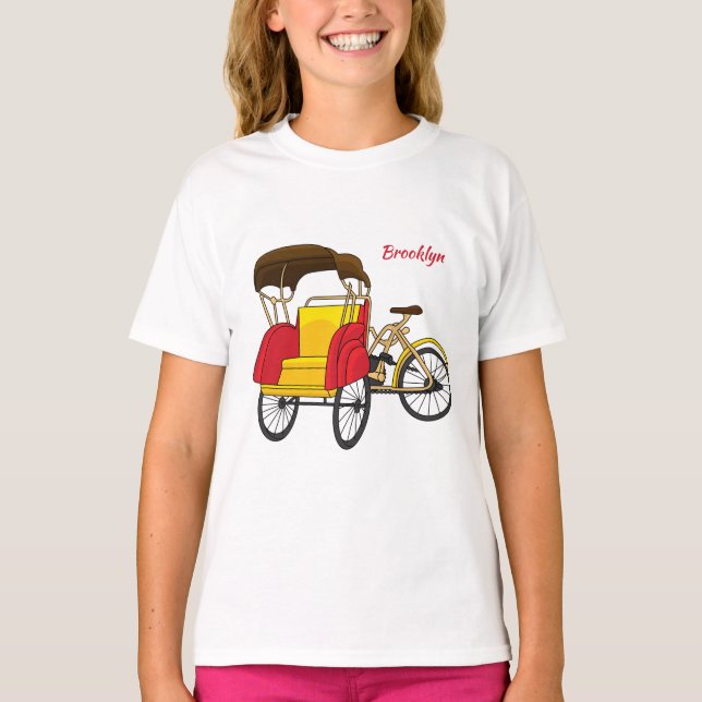 Pedicab rickshaw tecknad illustration t shirt (Framsida)
