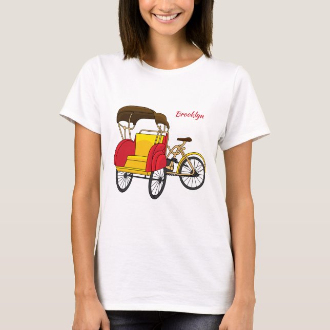 Pedicab rickshaw tecknad illustration t shirt (Framsida)