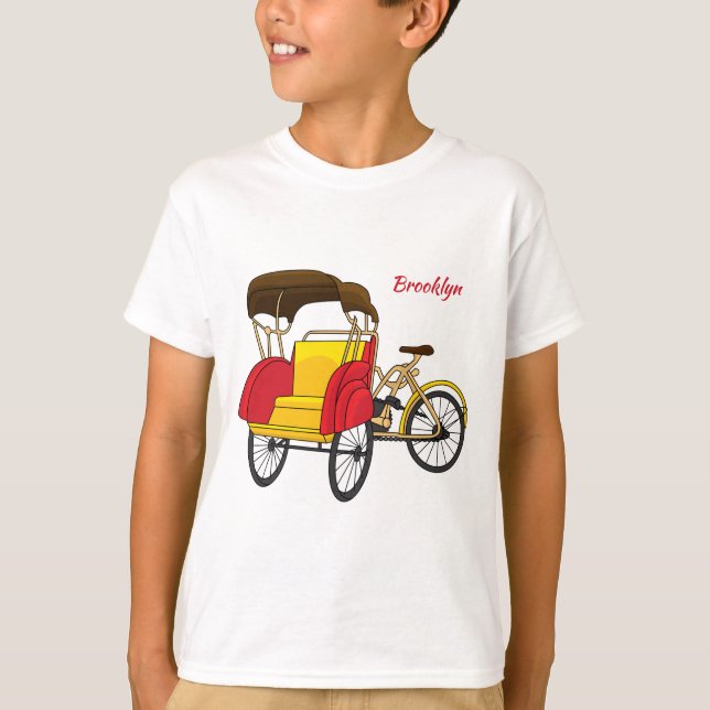 Pedicab rickshaw tecknad illustration t shirt (Framsida)