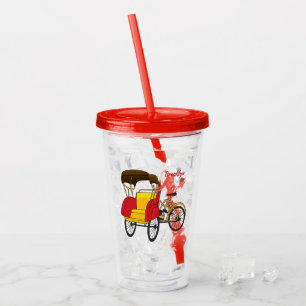 Pedicab rickshaw tecknad illustration take away mugg