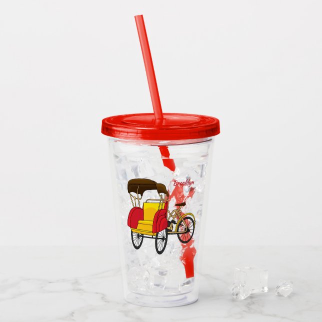 Pedicab rickshaw tecknad illustration take away mugg (Framsida Ice)