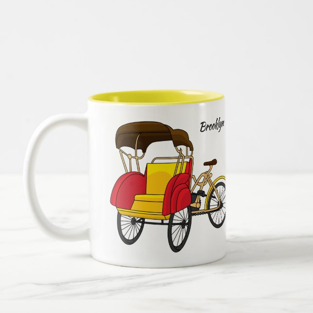 Pedicab rickshaw tecknad illustration Två-Tonad mugg (Vänster)