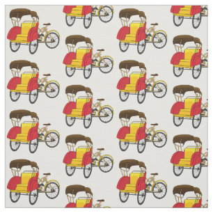 Pedicab rickshaw tecknad illustration tyg
