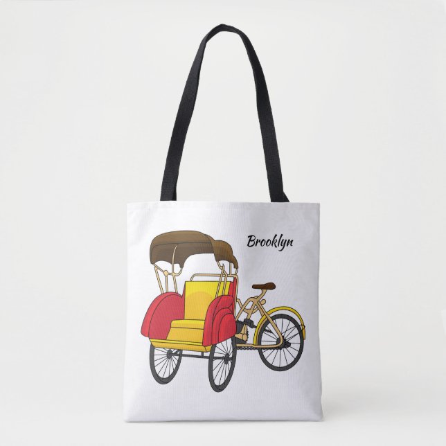 Pedicab rickshaw tecknad illustration tygkasse (Framsida)