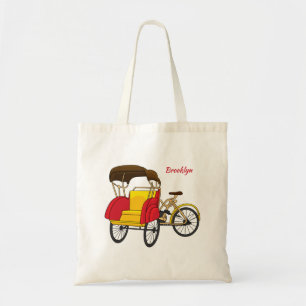 Pedicab rickshaw tecknad illustration tygkasse