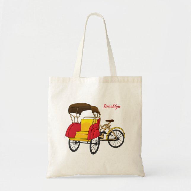 Pedicab rickshaw tecknad illustration tygkasse (Framsidan)