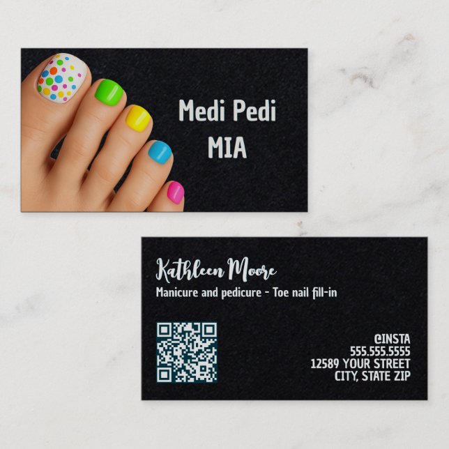 Pedicurist Tå Nagel Tekniker QR Visitkort (Fram/baksida)